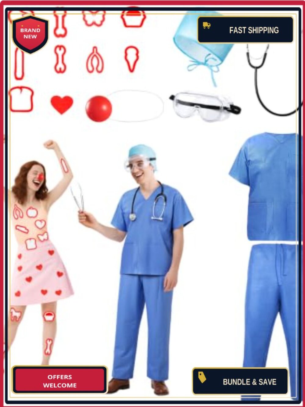 Operation Game Costume Adult Couple Set Surgeon Doctor Halloween